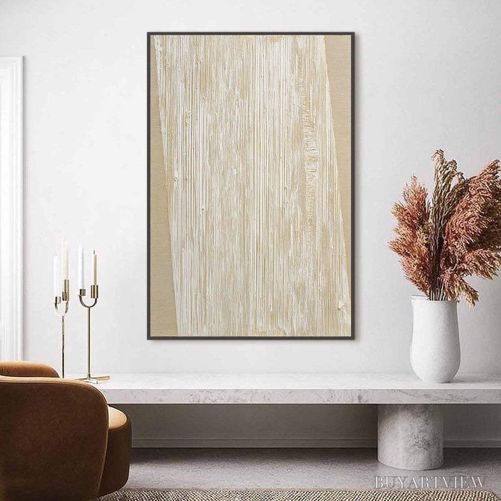 ARTOVITAS Linear Calm – Textured Minimalist Abstract Painting in Beige - image 2