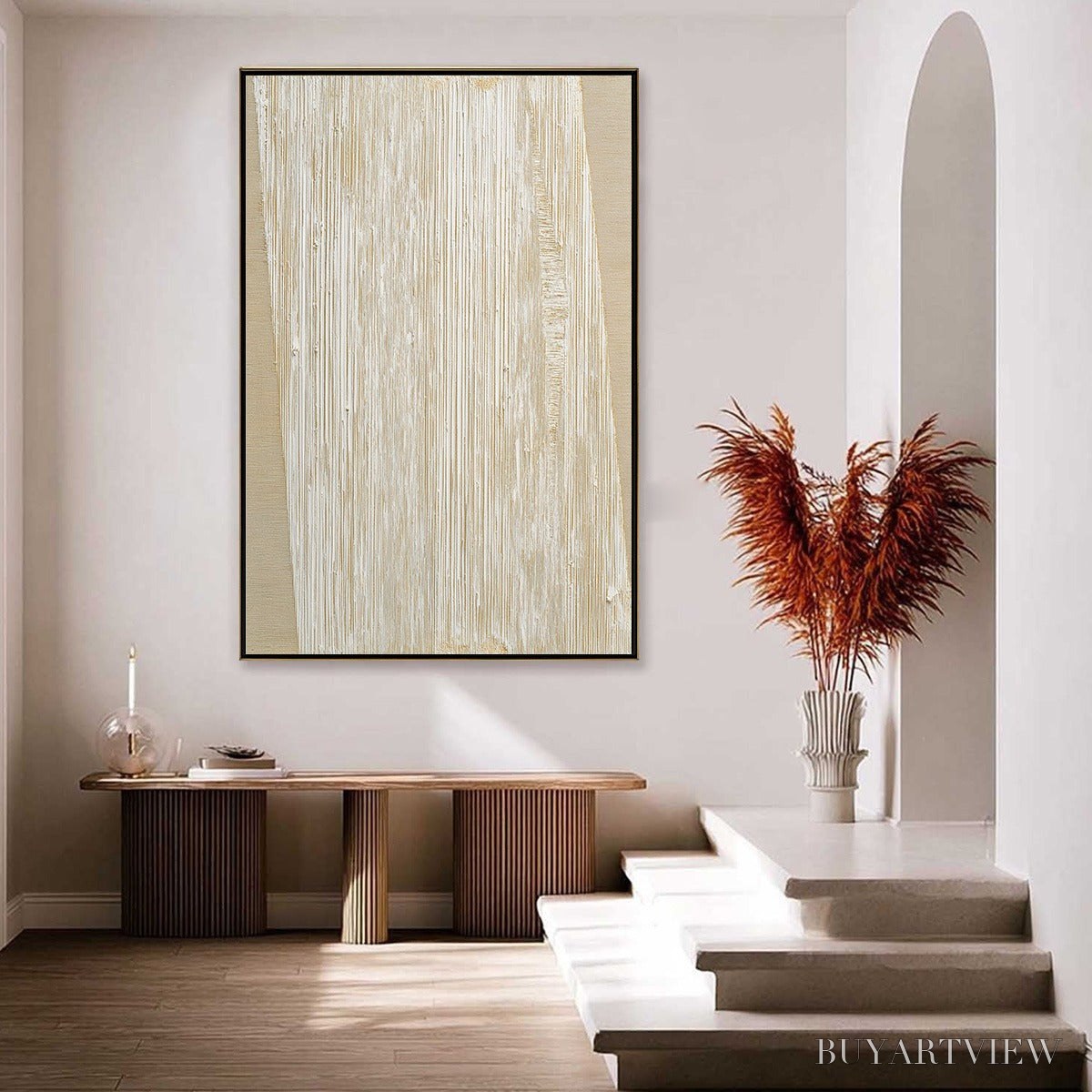 ARTOVITAS Linear Calm – Textured Minimalist Abstract Painting in Beige - image 4