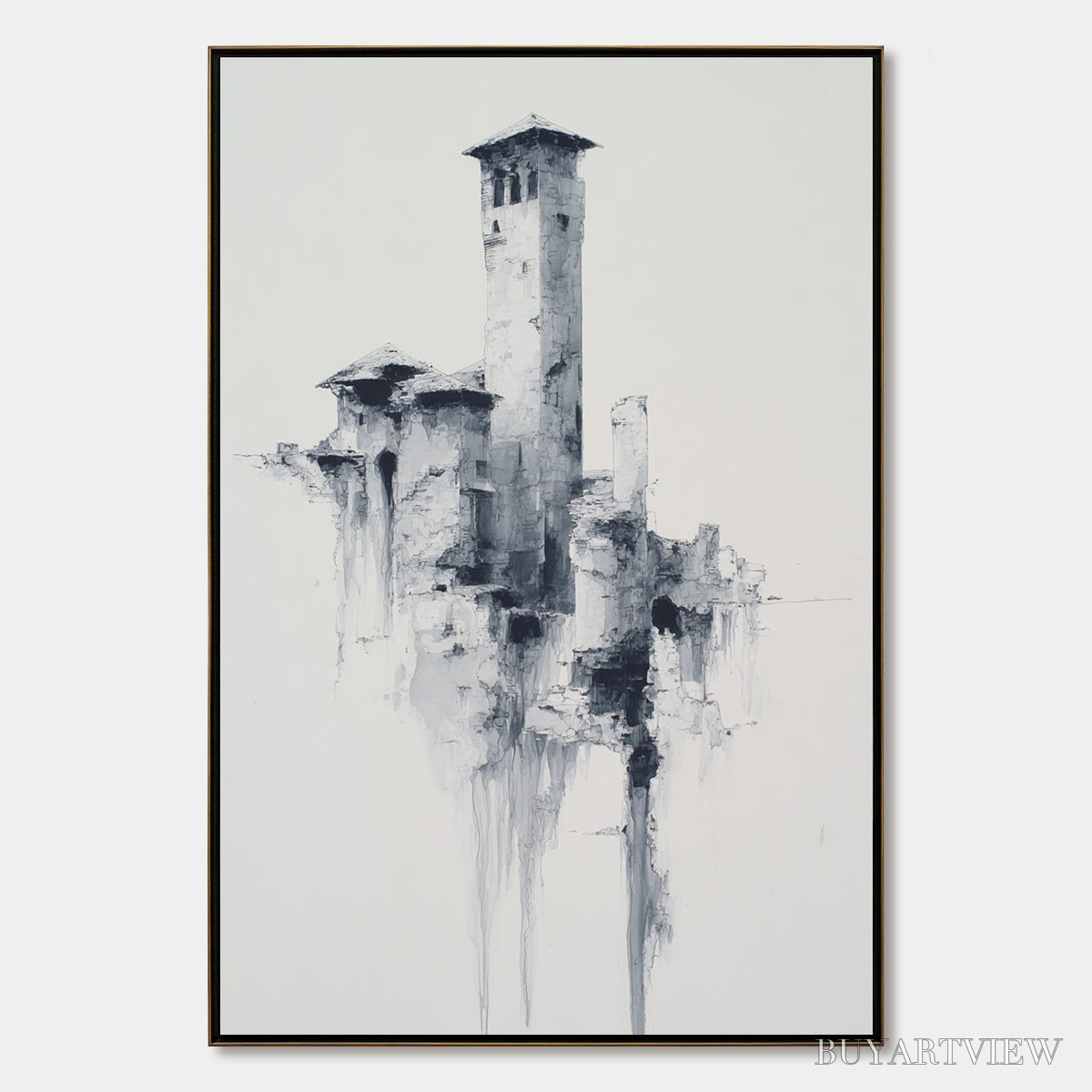 ARTOVITAS Ethereal Citadel – Minimalist Monochrome Architectural Painting - image 1
