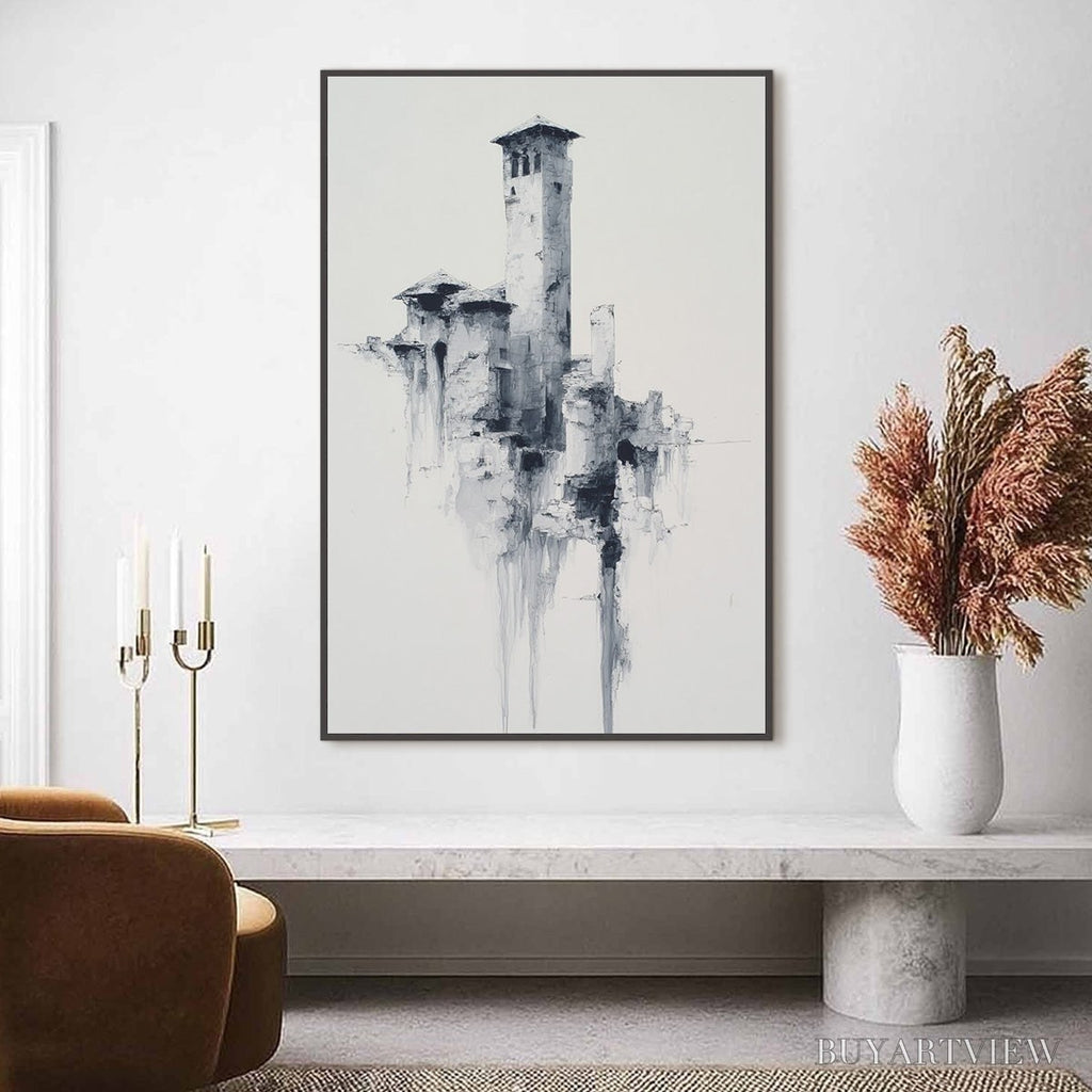 ARTOVITAS Ethereal Citadel – Minimalist Monochrome Architectural Painting - image 2