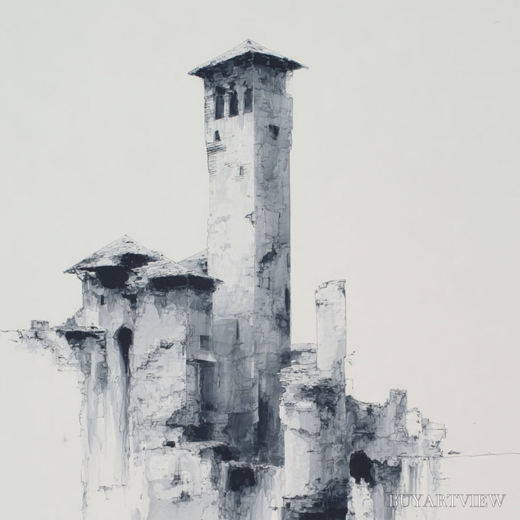 ARTOVITAS Ethereal Citadel – Minimalist Monochrome Architectural Painting - image 3