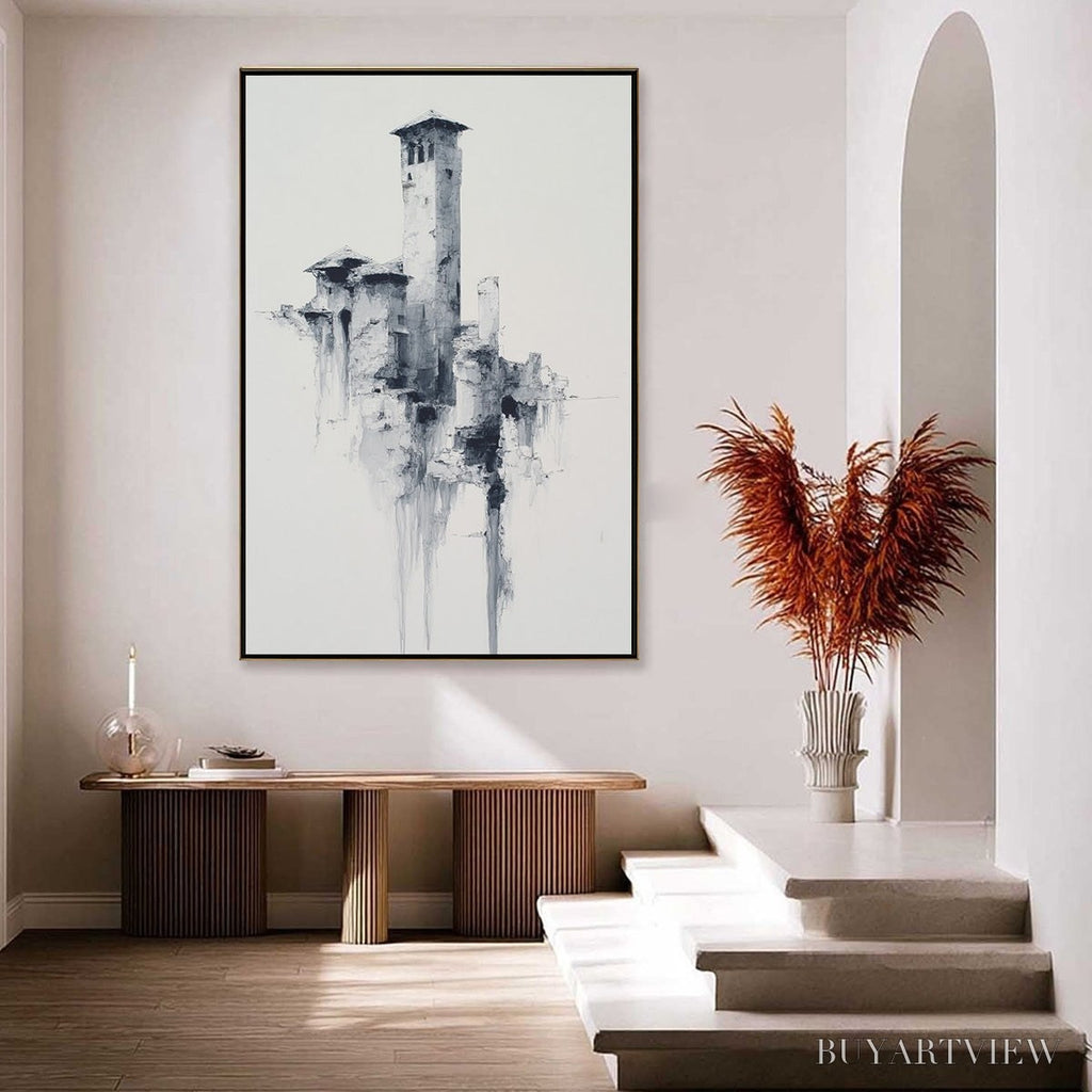 ARTOVITAS Ethereal Citadel – Minimalist Monochrome Architectural Painting - image 4