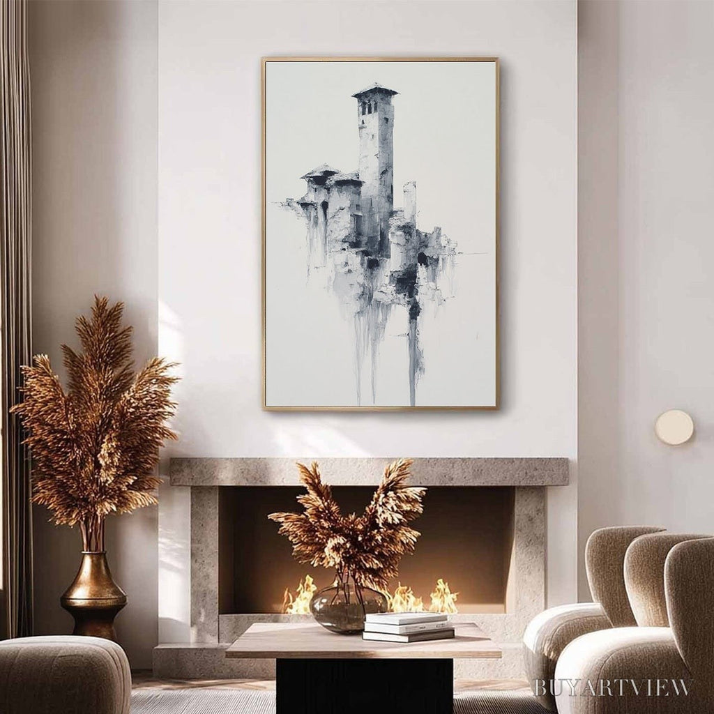 ARTOVITAS Ethereal Citadel – Minimalist Monochrome Architectural Painting - image 6