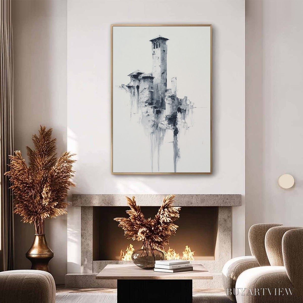 ARTOVITAS Ethereal Citadel – Minimalist Monochrome Architectural Painting - image 6