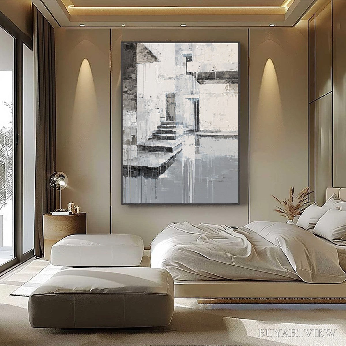ARTOVITAS Echoes in Concrete – Monochrome Abstract Architectural Painting - image 2