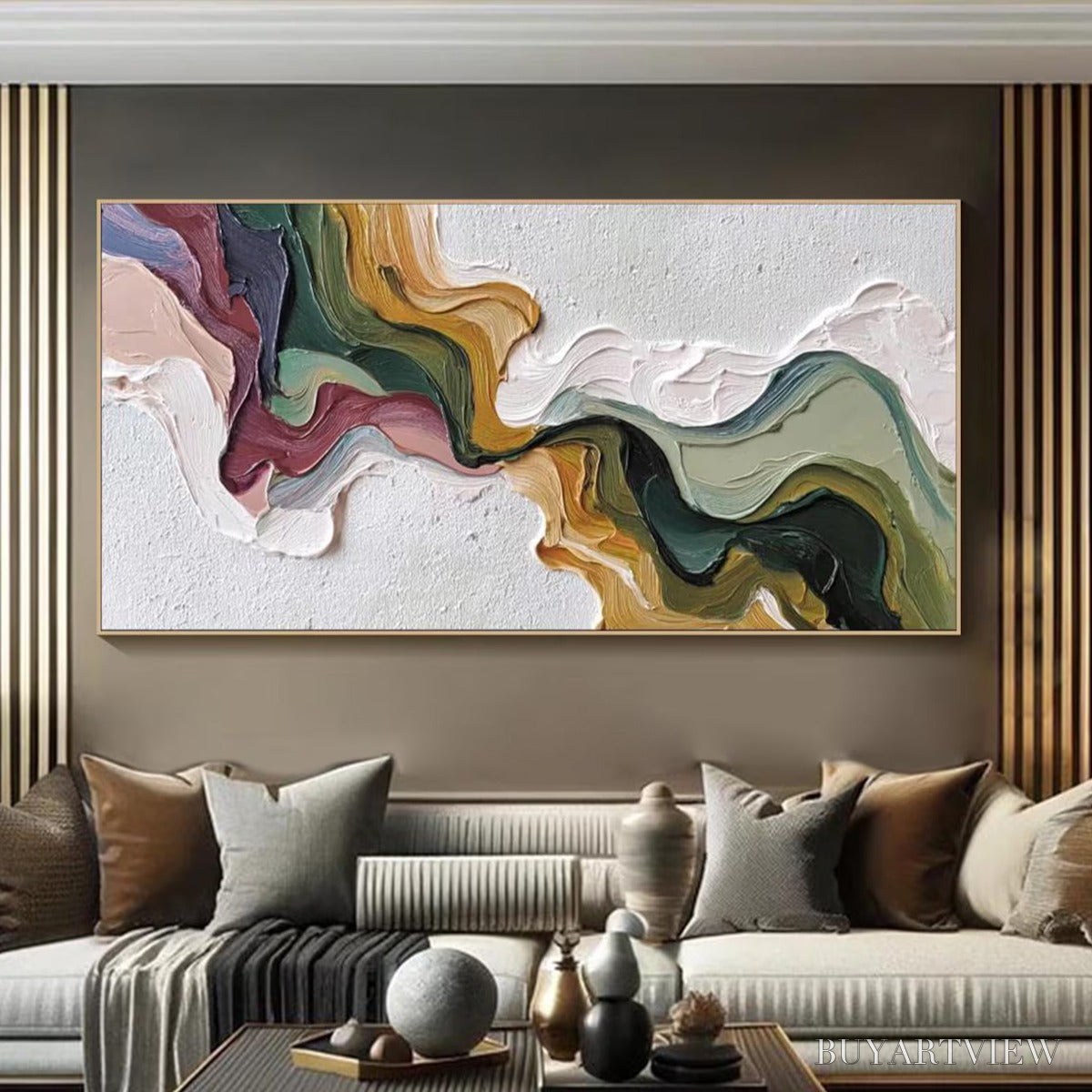 ARTOVITAS Terra Flow – Textured Abstract Earth Tone Panoramic Painting - image 4