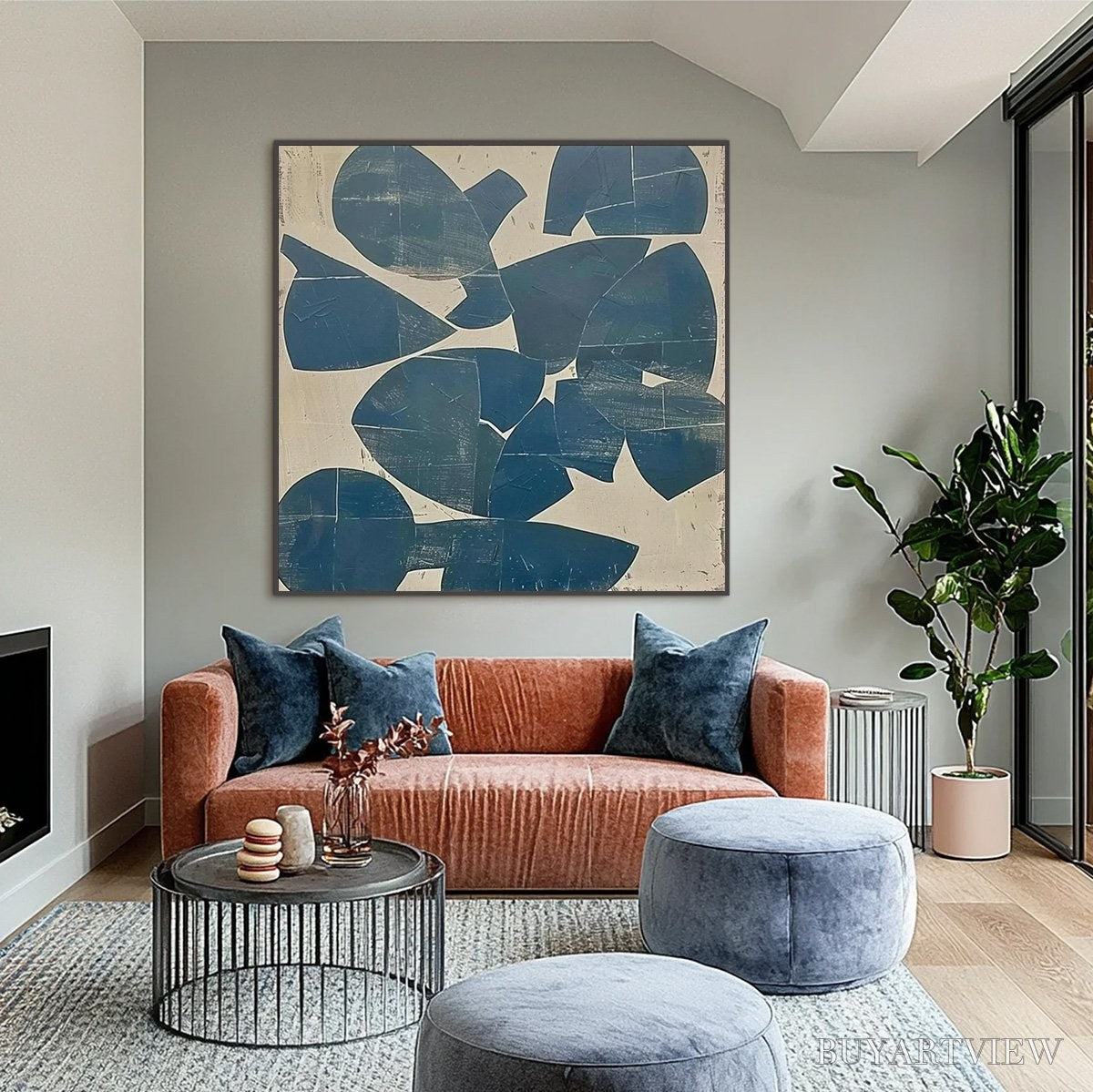 ARTOVITAS Assemblage – Minimalist Blue and Beige Abstract Painting - image 2