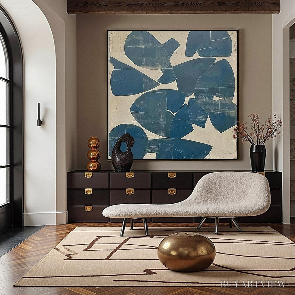 ARTOVITAS Assemblage – Minimalist Blue and Beige Abstract Painting - image 4