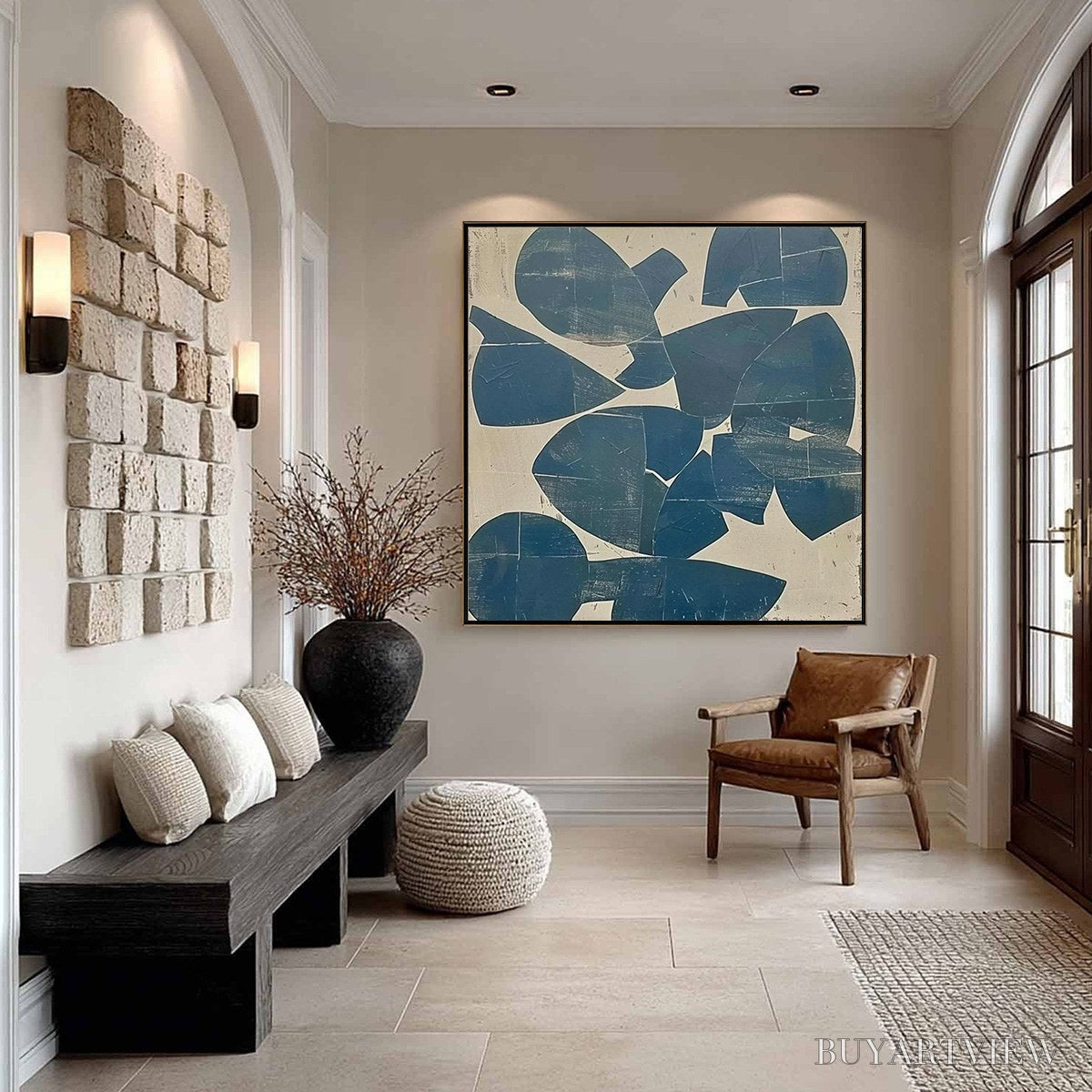 ARTOVITAS Assemblage – Minimalist Blue and Beige Abstract Painting - image 5