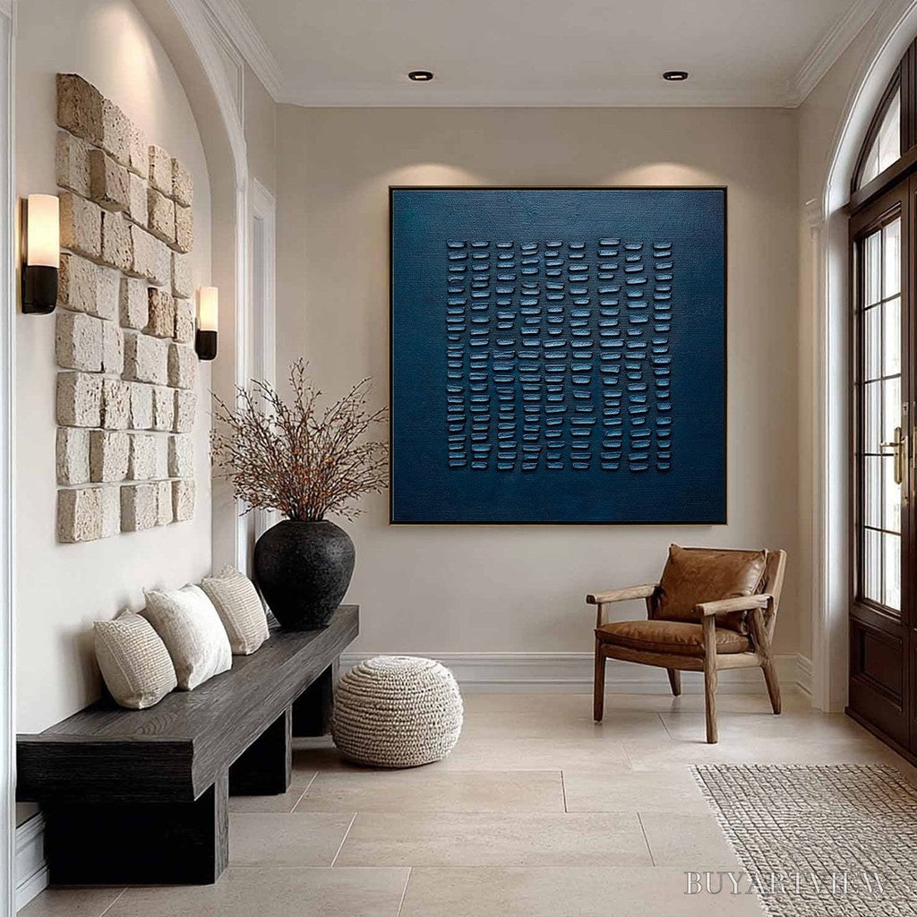 ARTOVITAS Midnight Code – Textured Minimalist Geometric Abstract Oil Painting - image 3