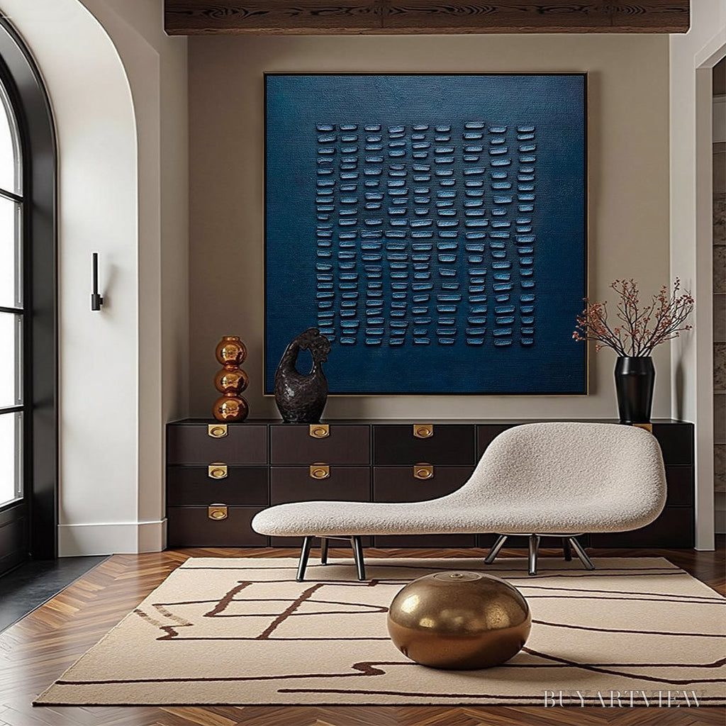 ARTOVITAS Midnight Code – Textured Minimalist Geometric Abstract Oil Painting - image 5