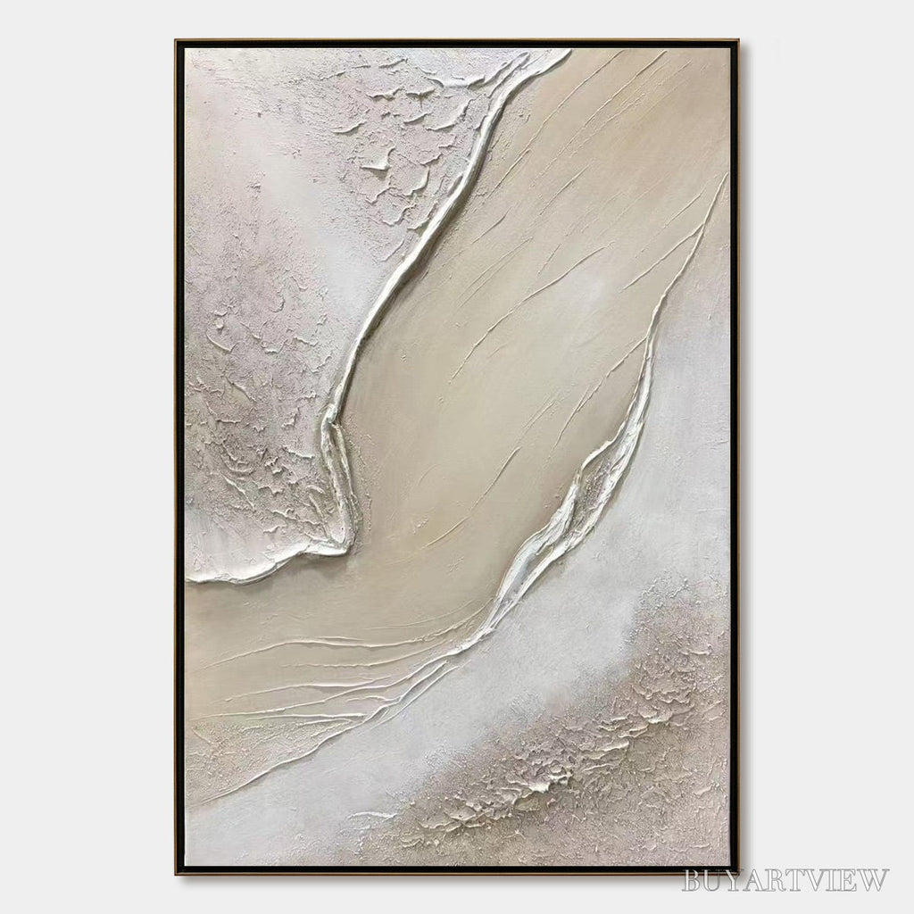 ARTOVITAS Ready to Ship | Serene Pathways – Minimalist Beige Impasto Oil - image 3