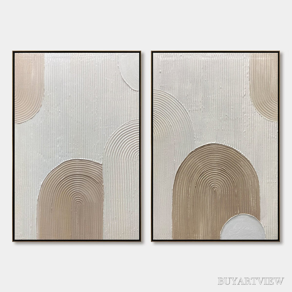ARTOVITAS Ready to Ship | Beige Arches Diptych – Vertical Textured Abstract Set - image 1