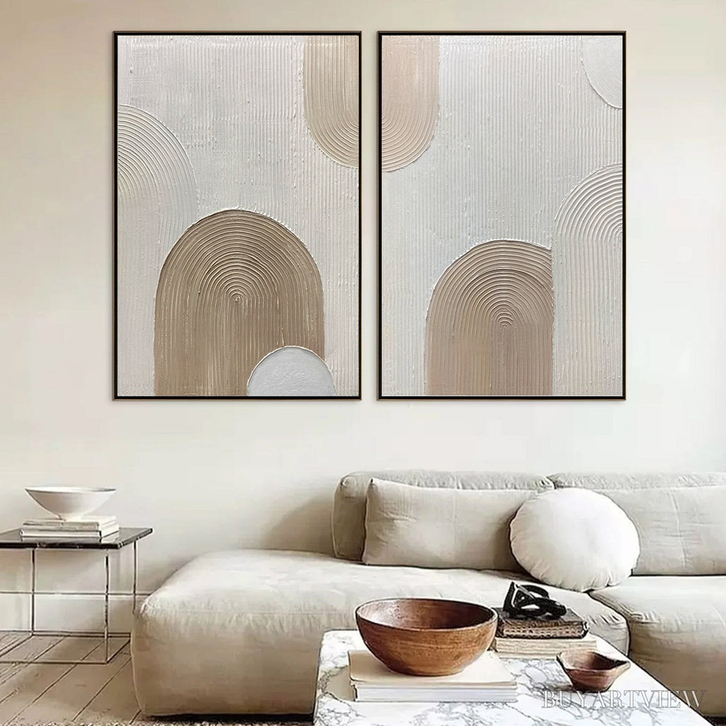 ARTOVITAS Ready to Ship | Beige Arches Diptych – Vertical Textured Abstract Set - image 2