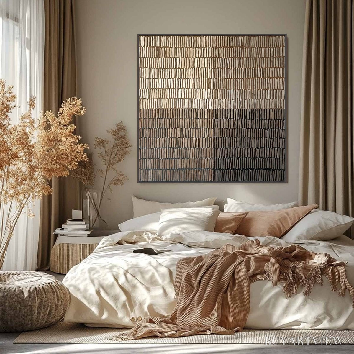 ARTOVITAS Earthen Rhythm – Minimalist Textured Beige Grid Painting - image 2
