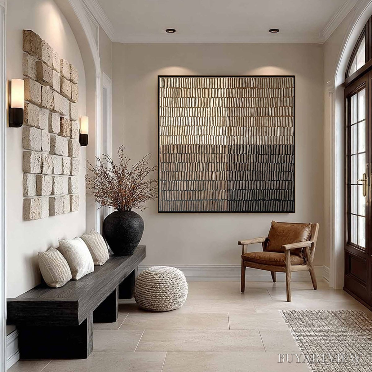 ARTOVITAS Earthen Rhythm – Minimalist Textured Beige Grid Painting - image 4