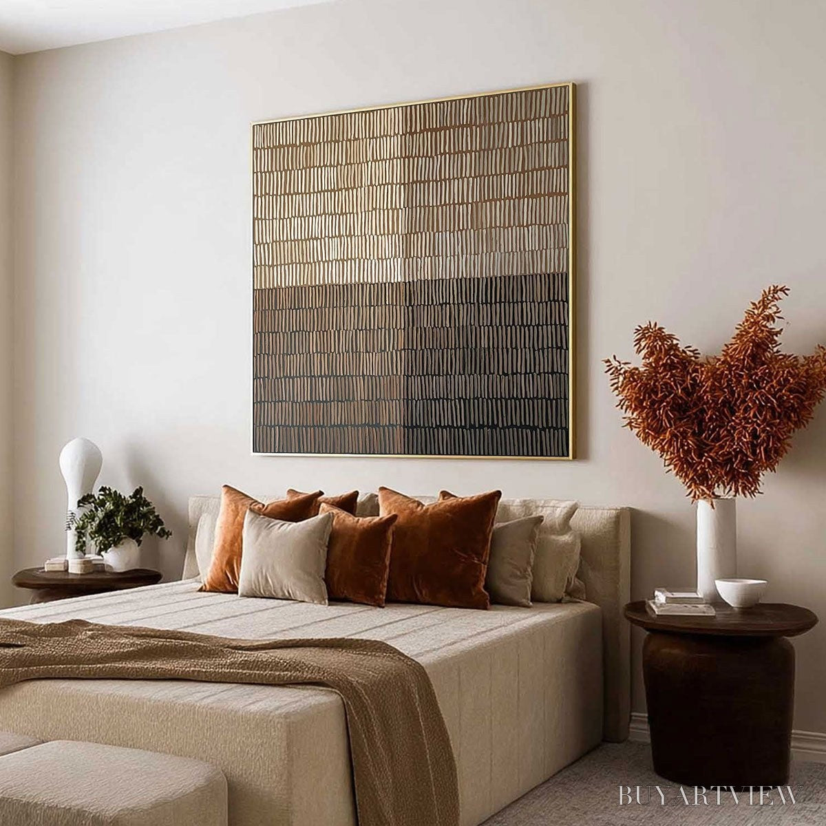 ARTOVITAS Earthen Rhythm – Minimalist Textured Beige Grid Painting - image 5