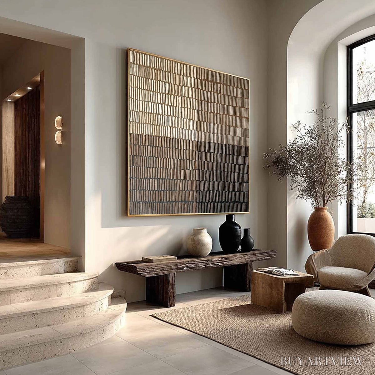 ARTOVITAS Earthen Rhythm – Minimalist Textured Beige Grid Painting - image 6