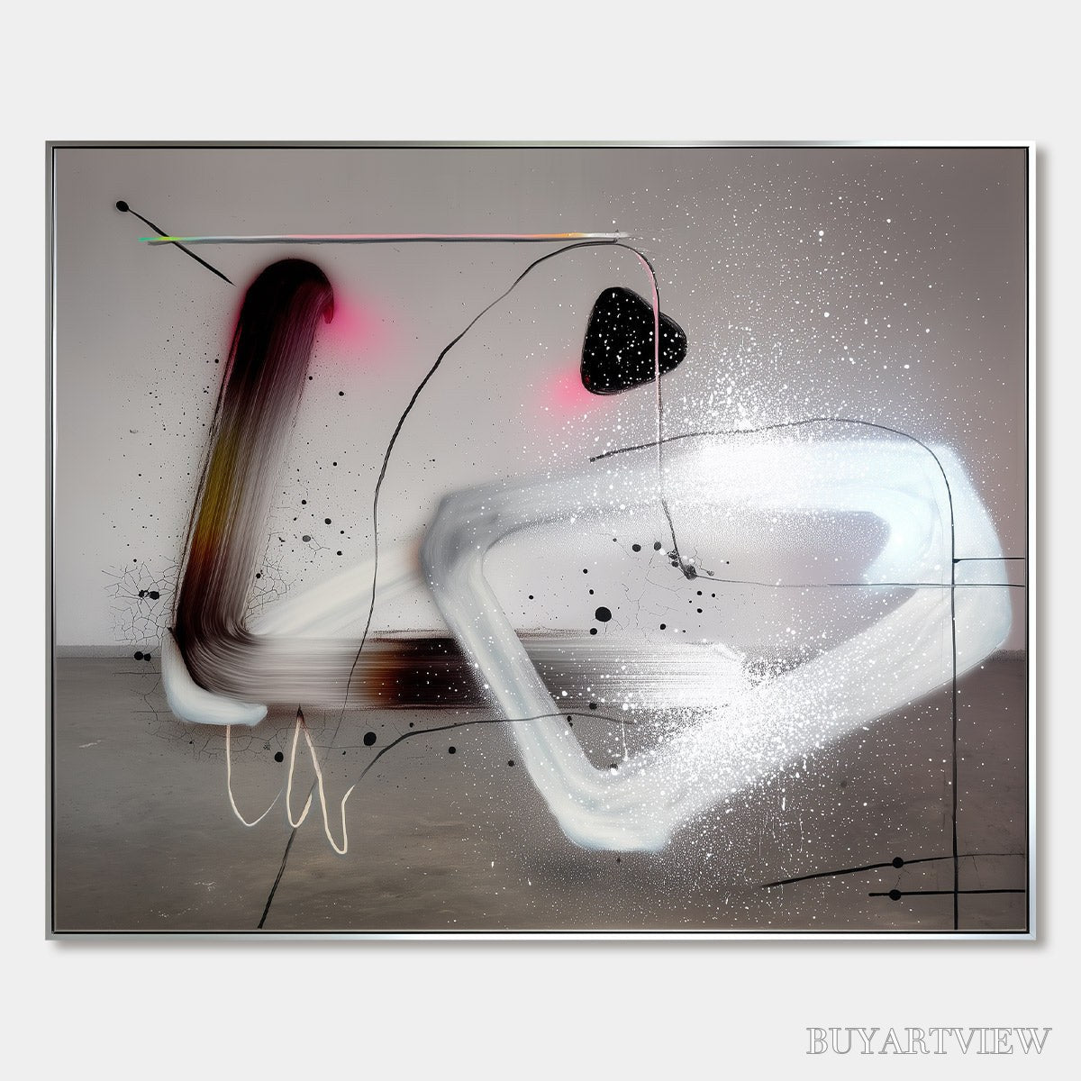 ARTOVITAS Cosmic Drift – Abstract Minimalist Oil Painting on Grey - image 1