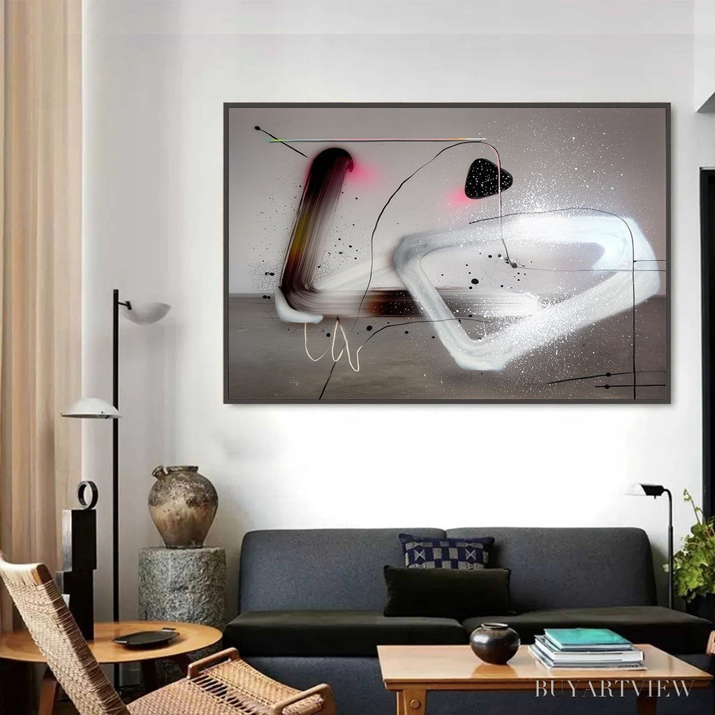ARTOVITAS Cosmic Drift – Abstract Minimalist Oil Painting on Grey - image 3