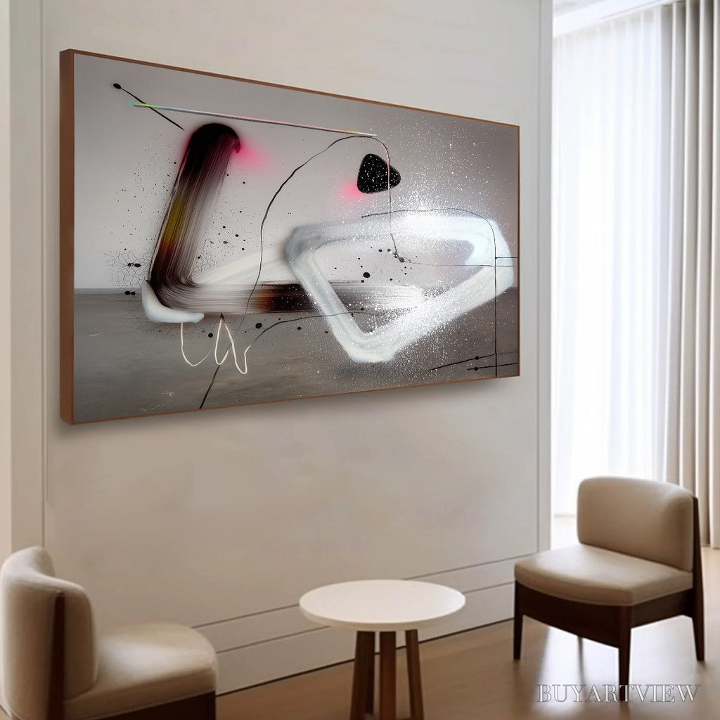 ARTOVITAS Cosmic Drift – Abstract Minimalist Oil Painting on Grey - image 5