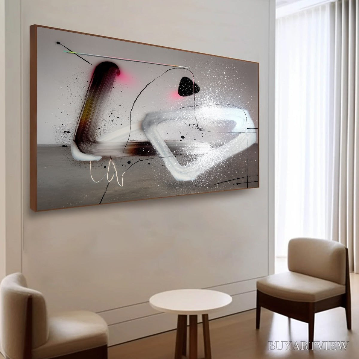ARTOVITAS Cosmic Drift – Abstract Minimalist Oil Painting on Grey - image 5
