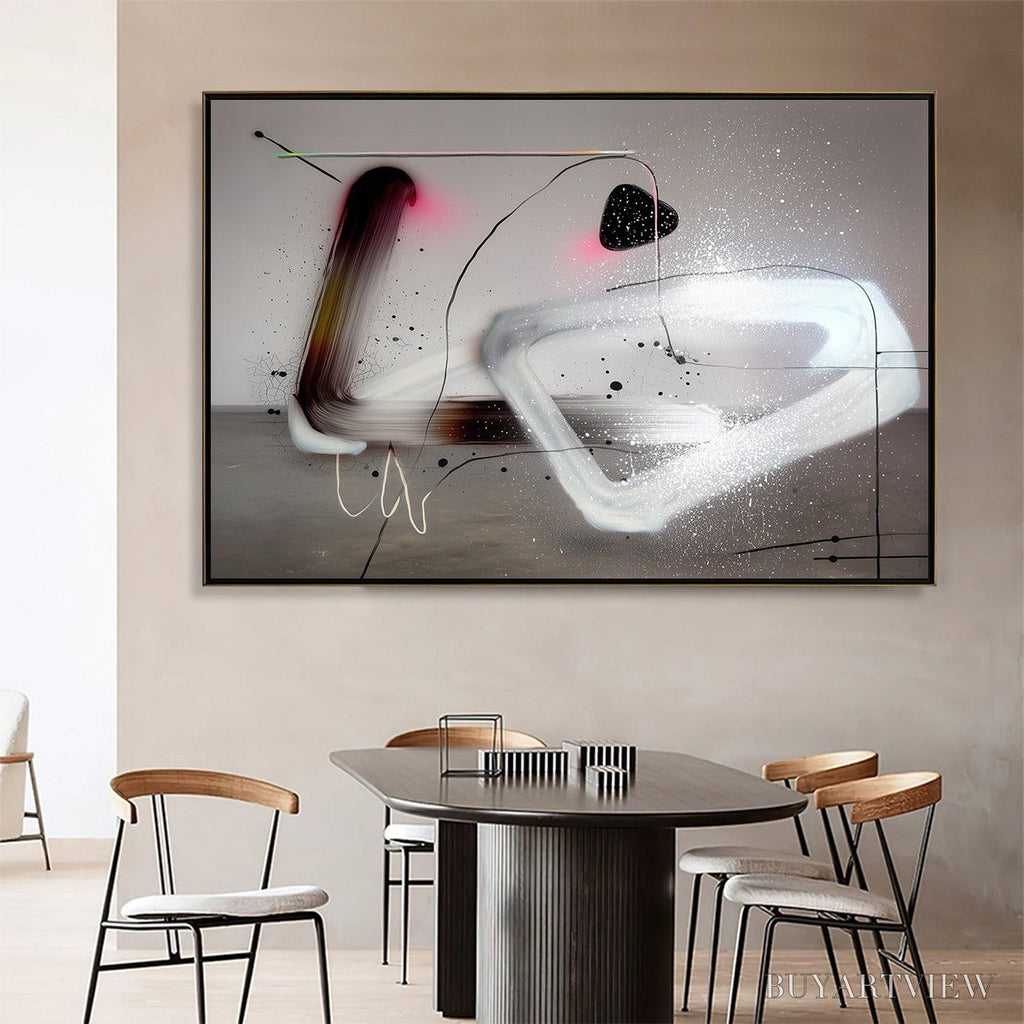 ARTOVITAS Cosmic Drift – Abstract Minimalist Oil Painting on Grey - image 6