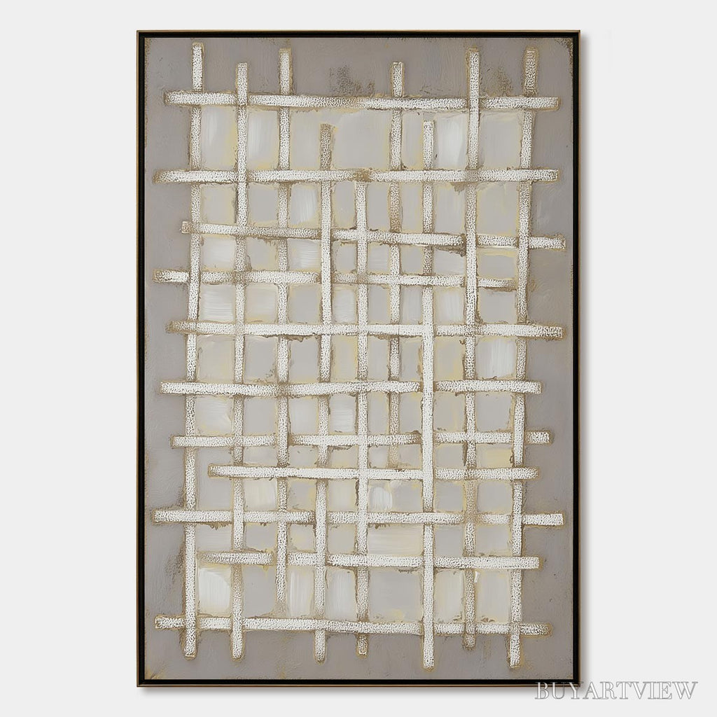 ARTOVITAS Woven Tranquility Minimalist Textured Beige Abstract Oil Painting - image 1