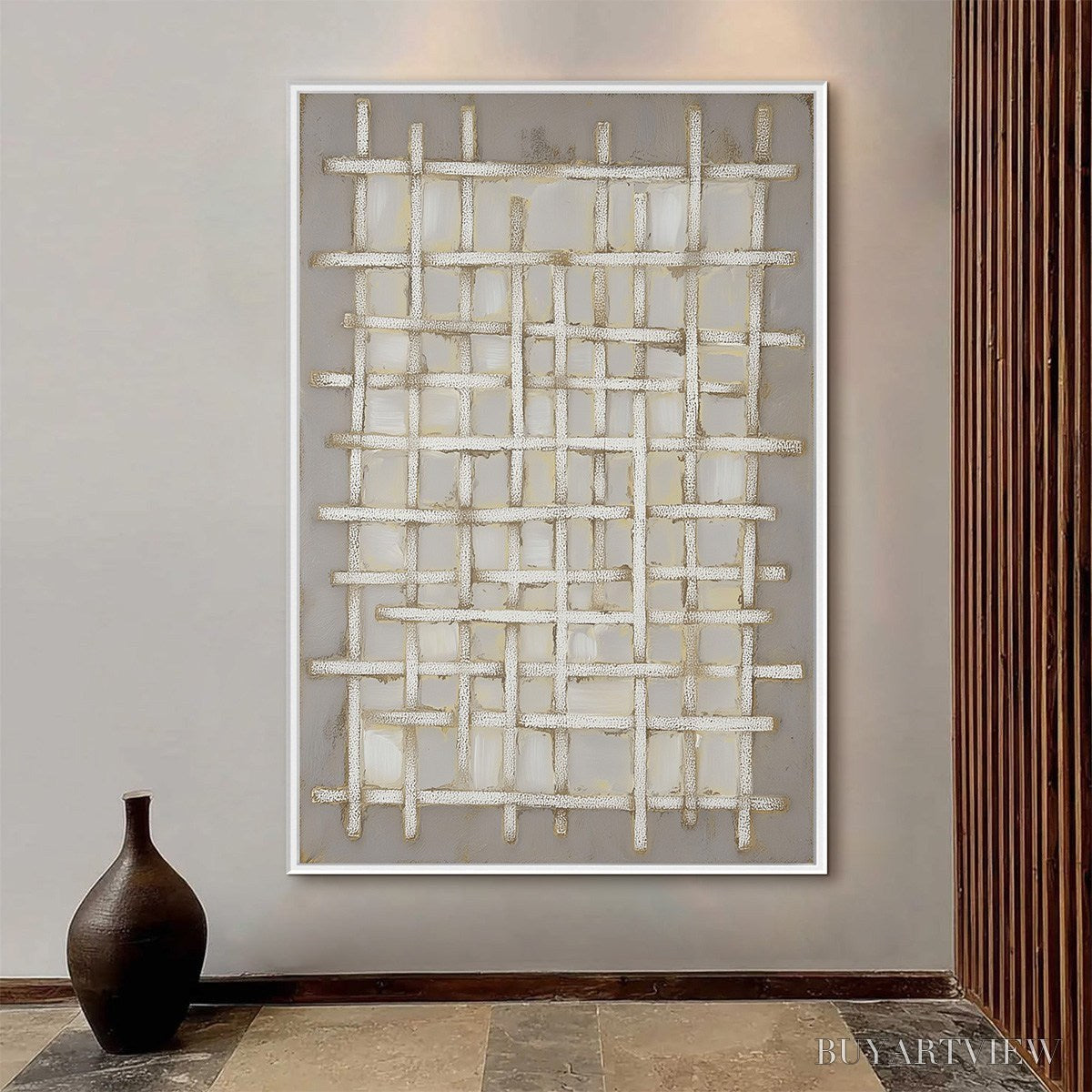 ARTOVITAS Woven Tranquility Minimalist Textured Beige Abstract Oil Painting - image 2