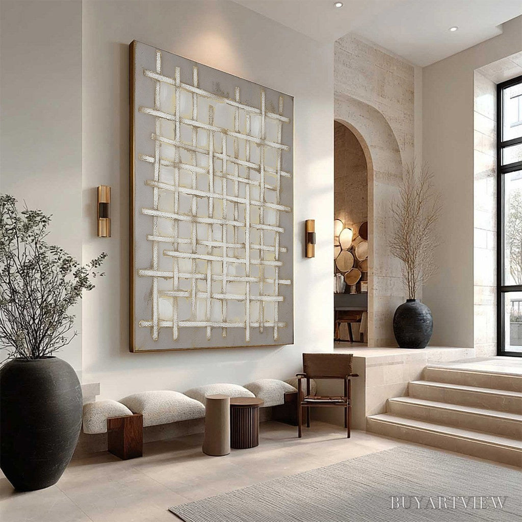 ARTOVITAS Woven Tranquility Minimalist Textured Beige Abstract Oil Painting - image 3