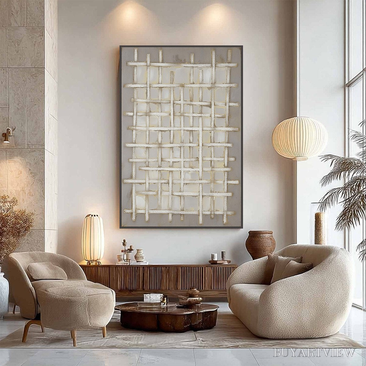 ARTOVITAS Woven Tranquility Minimalist Textured Beige Abstract Oil Painting - image 4