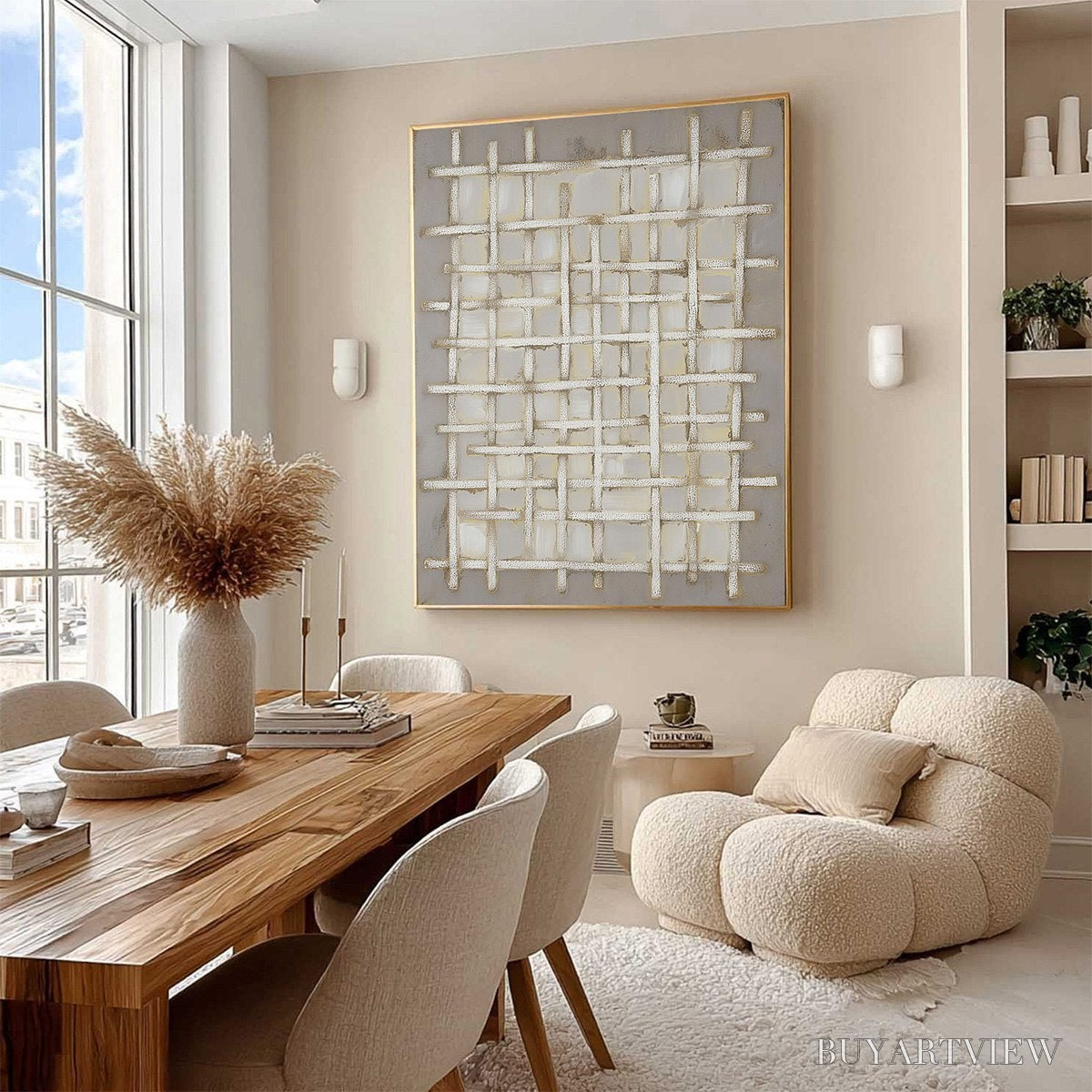 ARTOVITAS Woven Tranquility Minimalist Textured Beige Abstract Oil Painting - image 5
