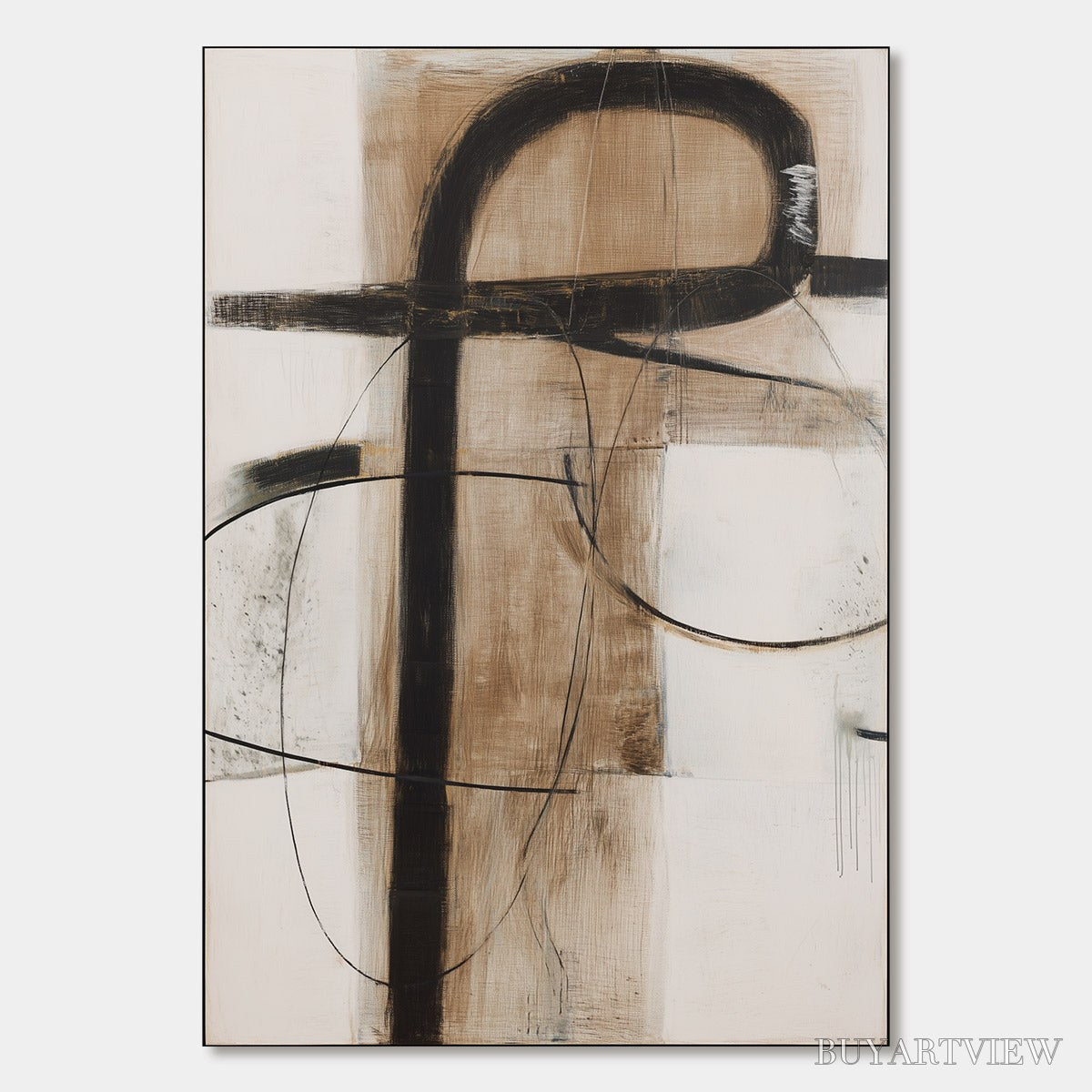 ARTOVITAS Earthy Abstract – Minimalist Abstract Oil Painting in Browns - image 1