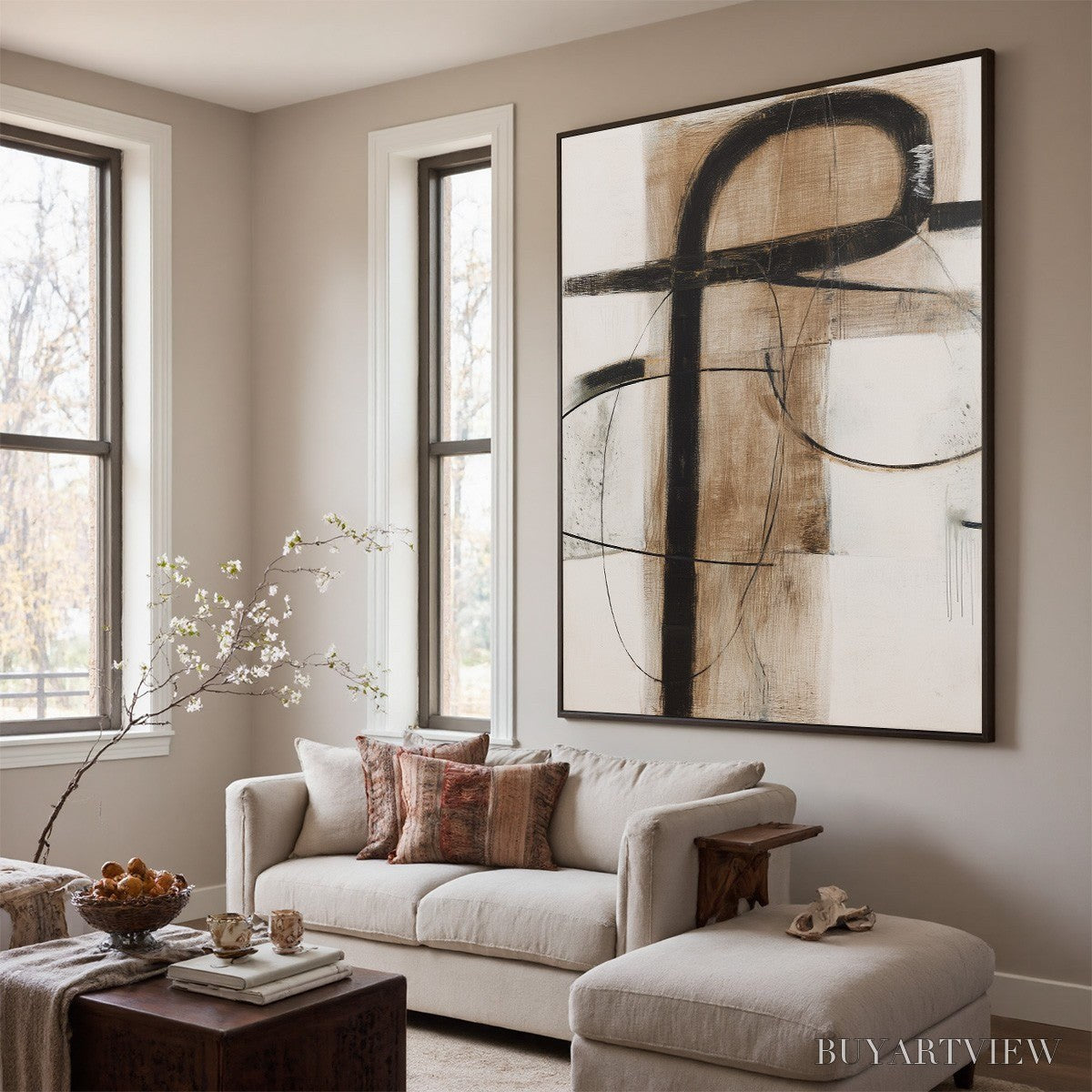 ARTOVITAS Earthy Abstract – Minimalist Abstract Oil Painting in Browns - image 3