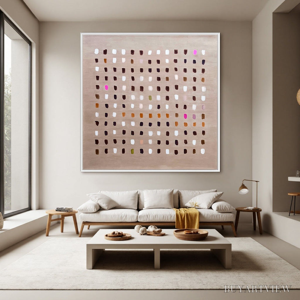 ARTOVITAS Earthen Echoes Minimalist Abstract Grid Oil Painting - image 2