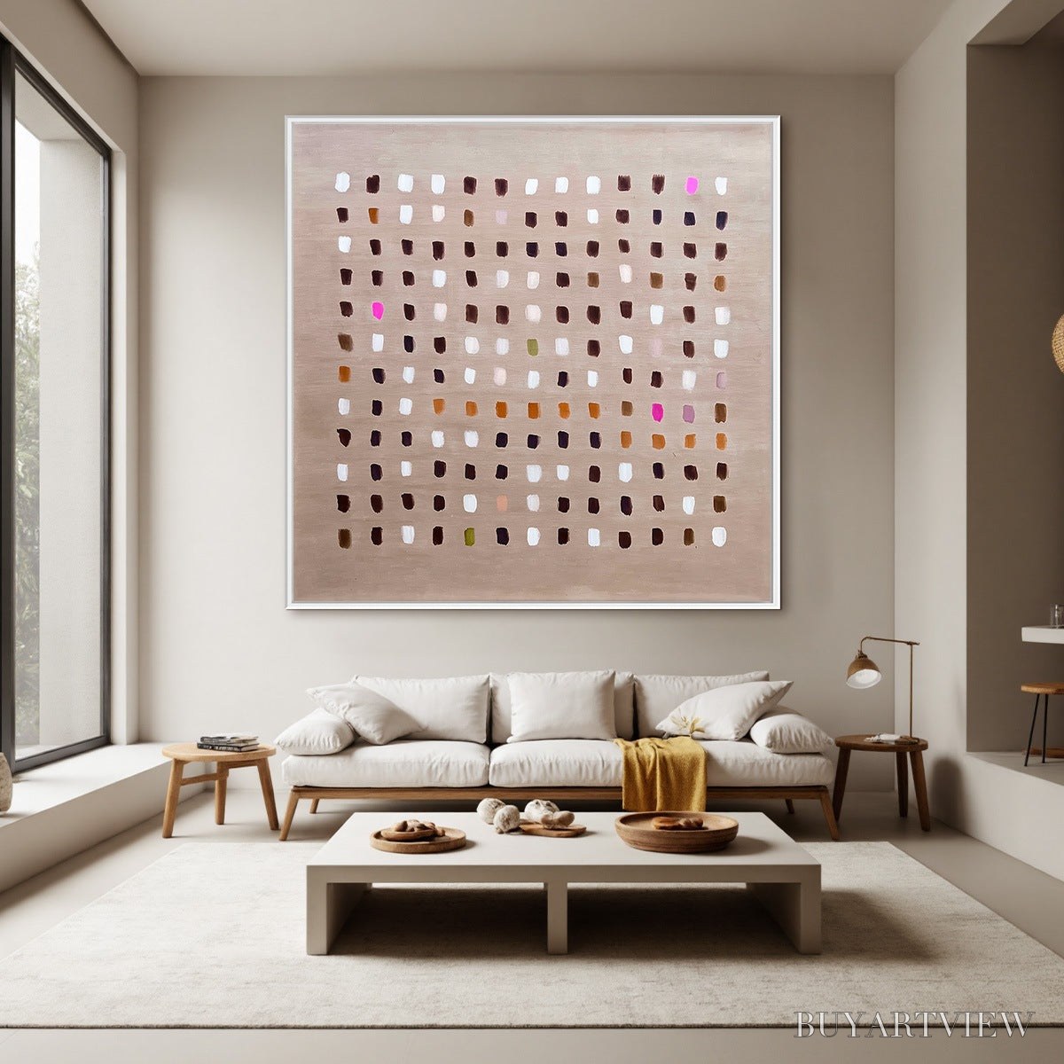 ARTOVITAS Earthen Echoes Minimalist Abstract Grid Oil Painting - image 2