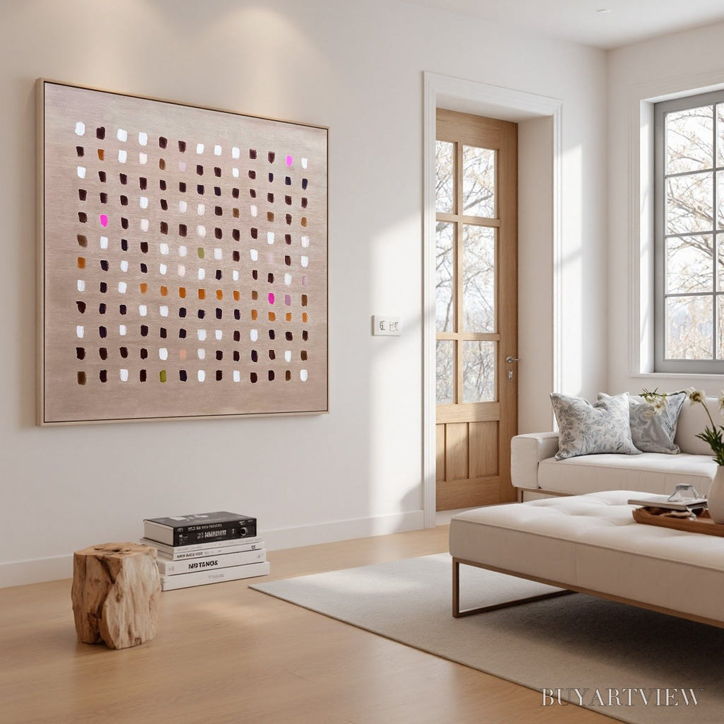 ARTOVITAS Earthen Echoes Minimalist Abstract Grid Oil Painting - image 3