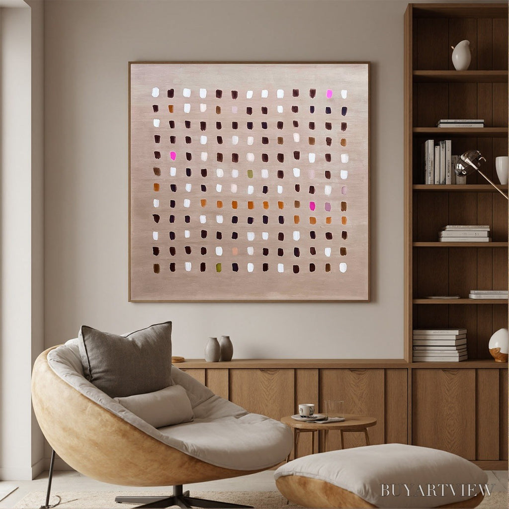 ARTOVITAS Earthen Echoes Minimalist Abstract Grid Oil Painting - image 4