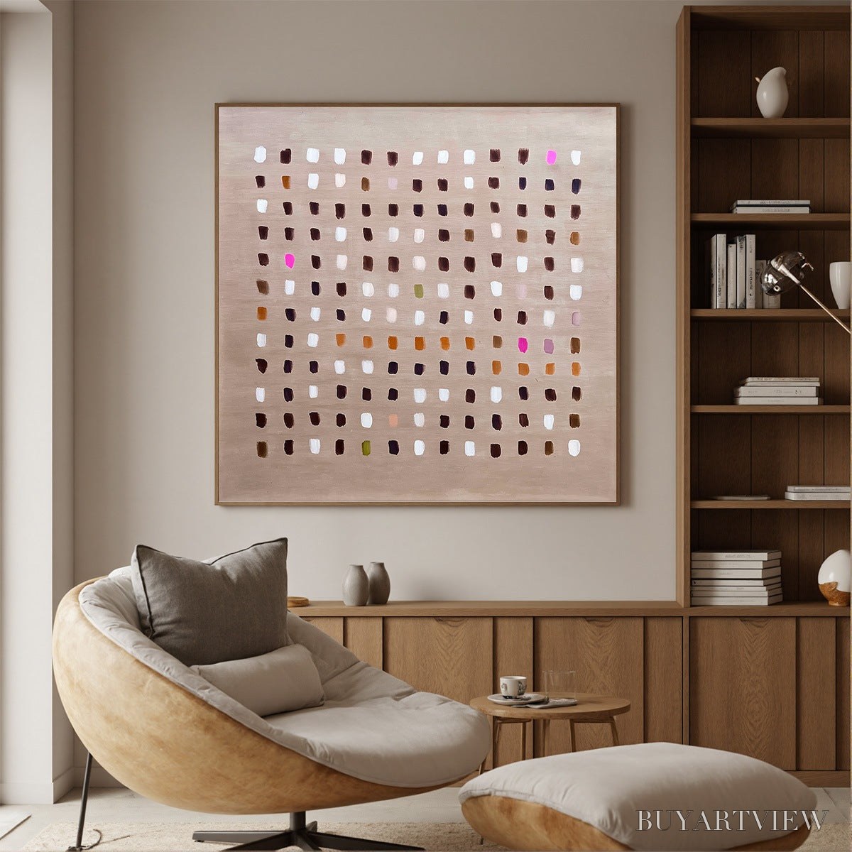 ARTOVITAS Earthen Echoes Minimalist Abstract Grid Oil Painting - image 4