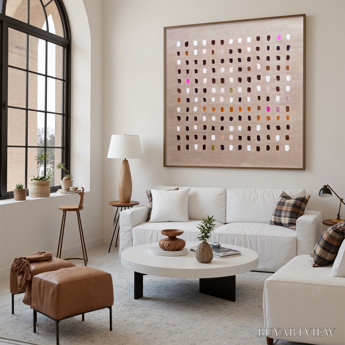 ARTOVITAS Earthen Echoes Minimalist Abstract Grid Oil Painting - image 5
