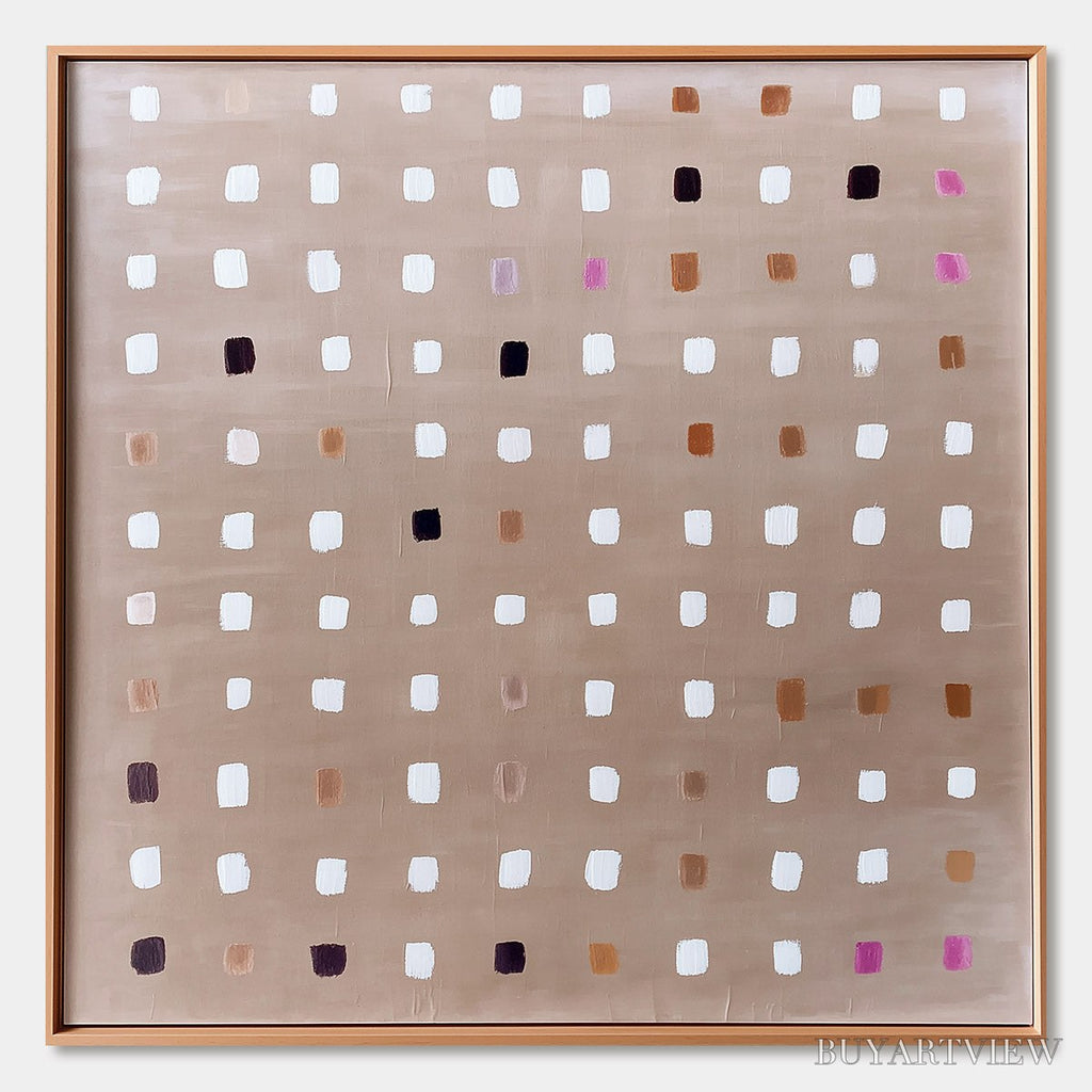 ARTOVITAS Neutral Harmony – Minimalist Abstract Grid Oil Painting - image 1