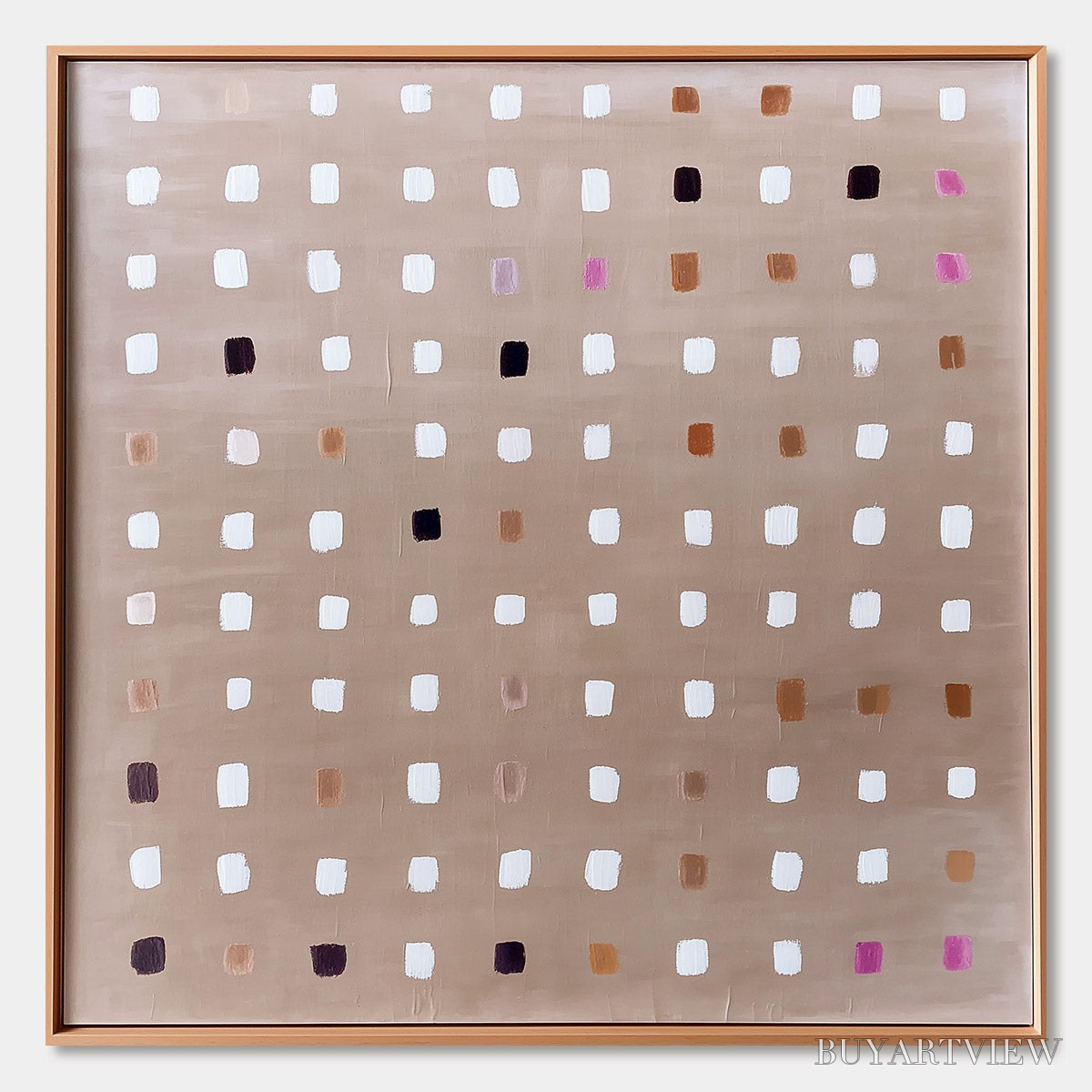 ARTOVITAS Neutral Harmony – Minimalist Abstract Grid Oil Painting - image 1