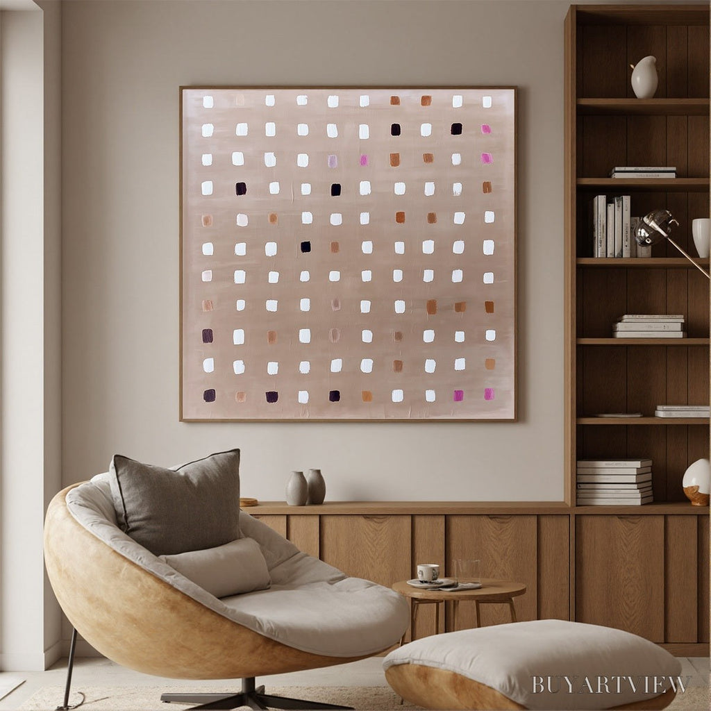 ARTOVITAS Neutral Harmony – Minimalist Abstract Grid Oil Painting - image 2
