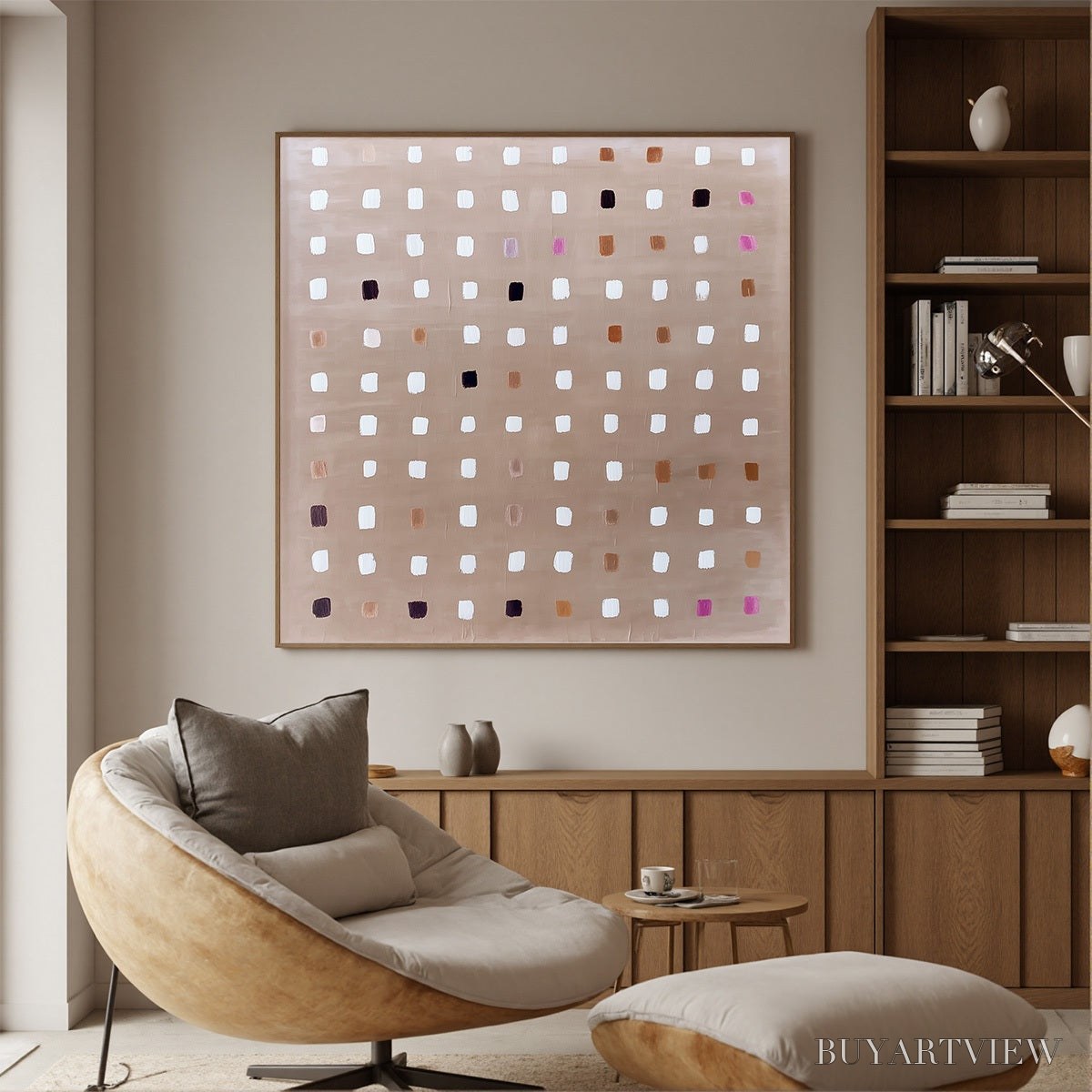 ARTOVITAS Neutral Harmony – Minimalist Abstract Grid Oil Painting - image 2