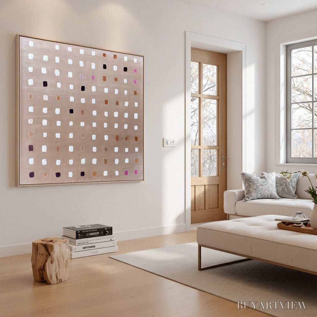 ARTOVITAS Neutral Harmony – Minimalist Abstract Grid Oil Painting - image 3