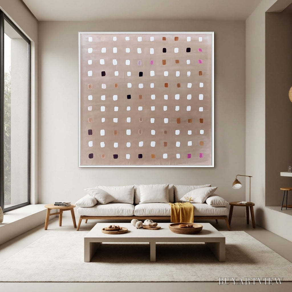 ARTOVITAS Neutral Harmony – Minimalist Abstract Grid Oil Painting - image 4
