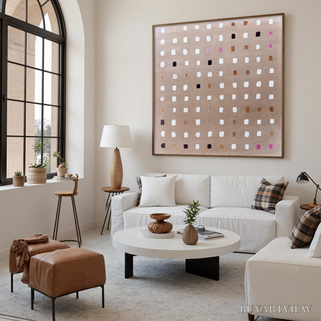 ARTOVITAS Neutral Harmony – Minimalist Abstract Grid Oil Painting - image 5