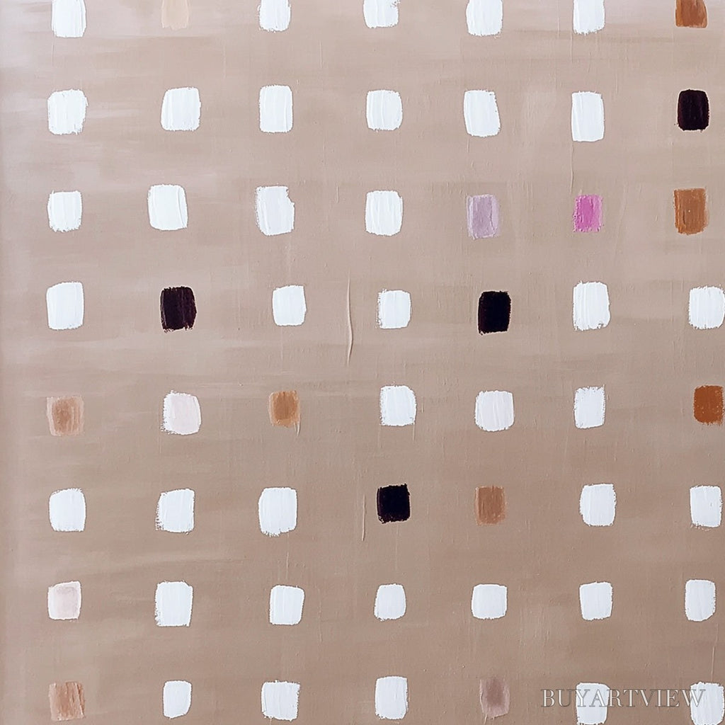 ARTOVITAS Neutral Harmony – Minimalist Abstract Grid Oil Painting - image 6