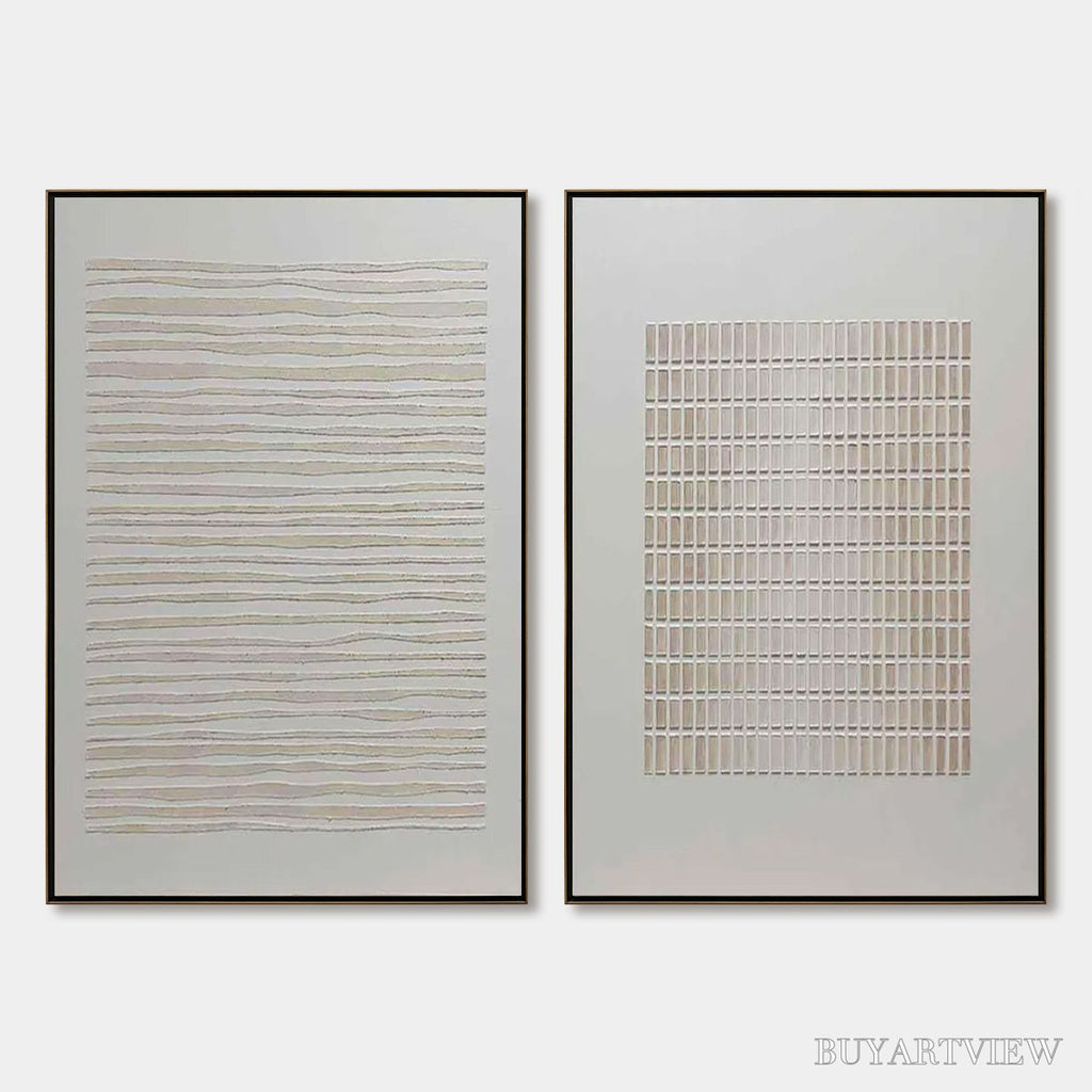 ARTOVITAS Serene Rhythms – Textured Minimalist Abstract Diptych - image 1
