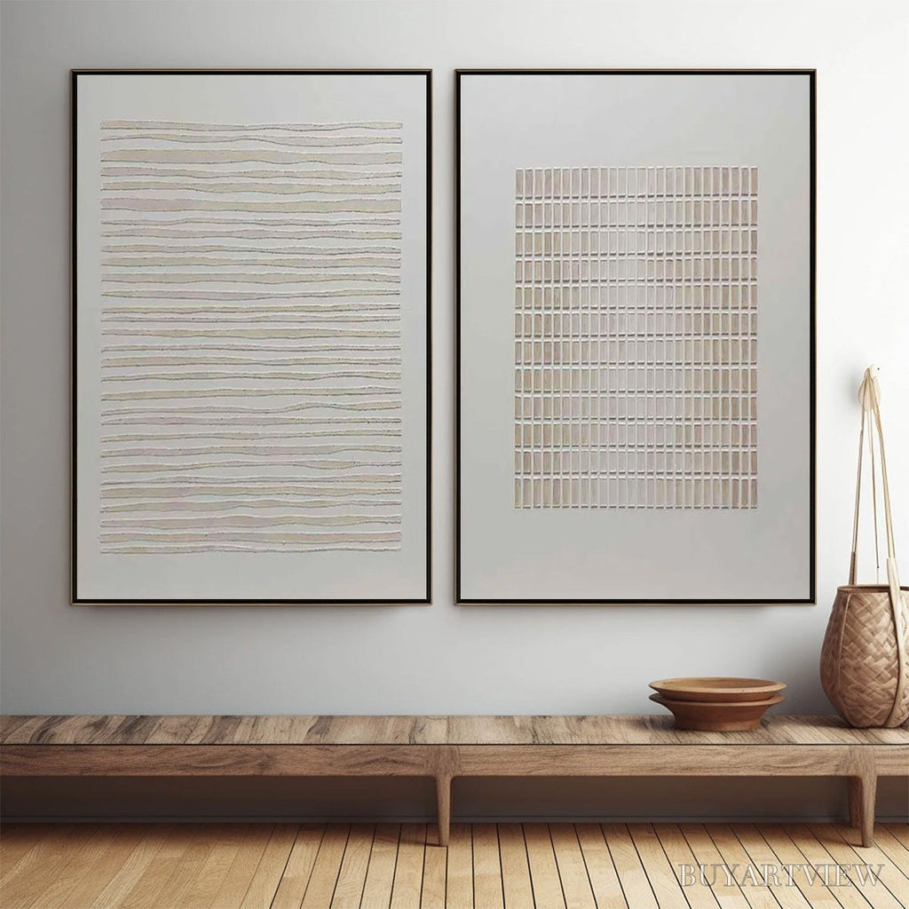 ARTOVITAS Serene Rhythms – Textured Minimalist Abstract Diptych - image 2